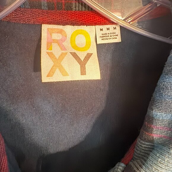 Roxy Jacket Womens Medium Blue Plaid Tie Dye Cotton Polyester Snap Front - Picture 4 of 4